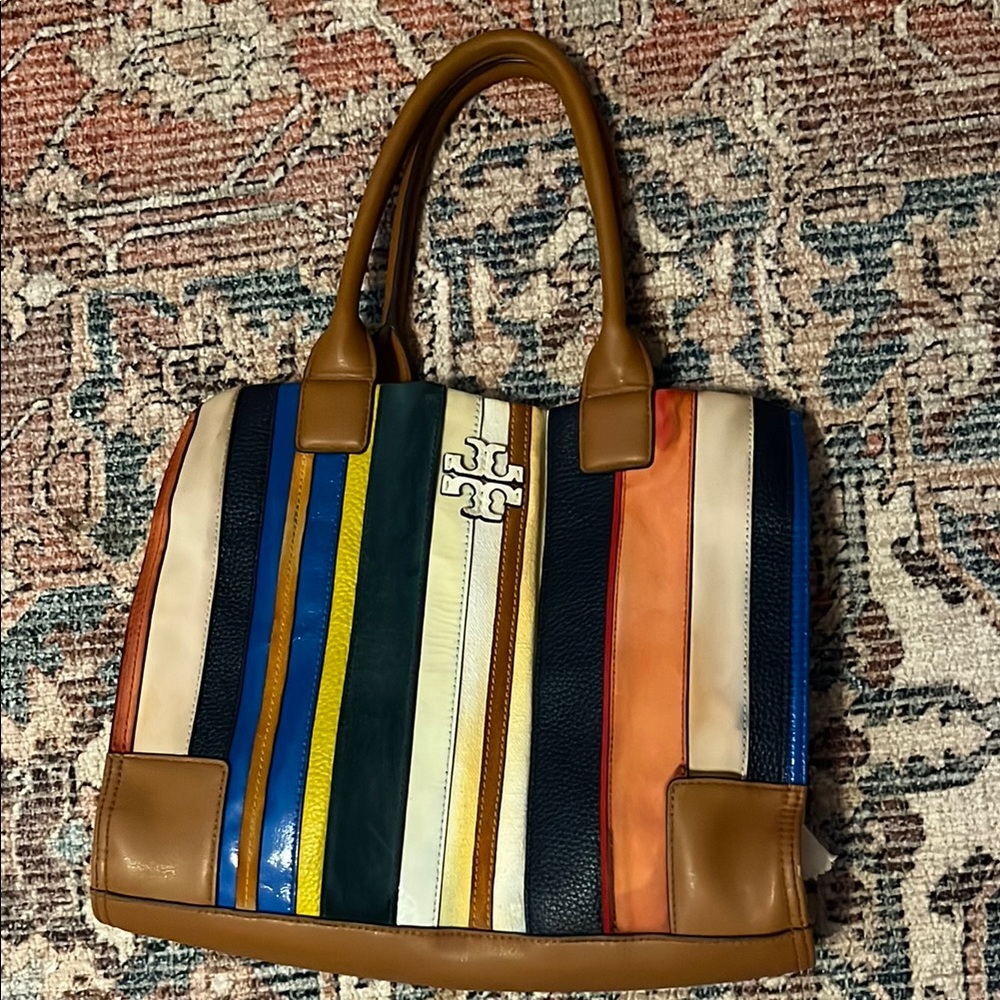 Tory Burch Vibrant Striped Leather Tote